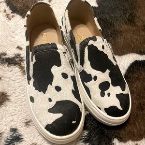 cow print slip on sneakers